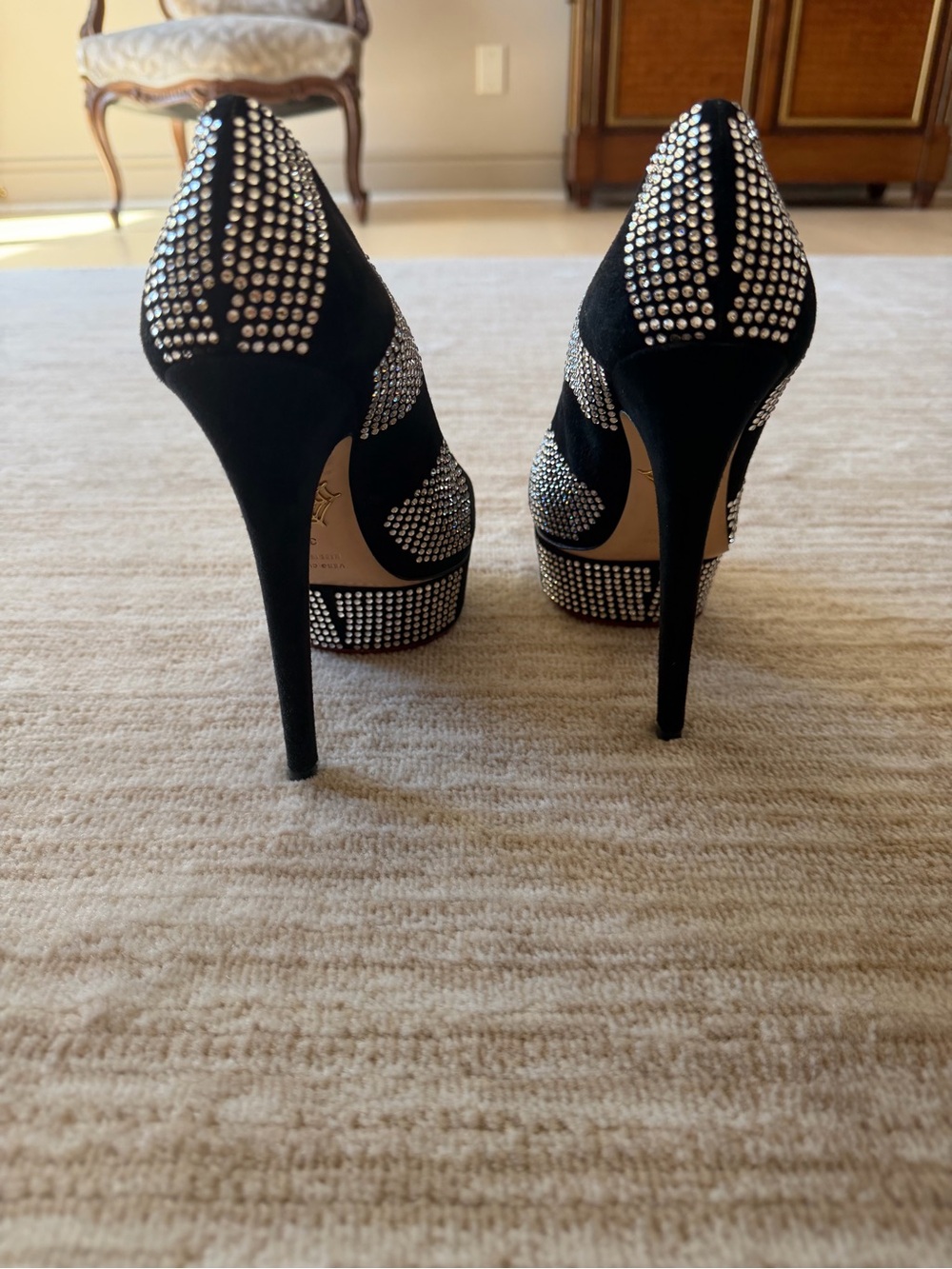Charlotte Olympia Black Suede Crystal-Embellished Platform Pumps Size 38 - Picture 4 of 5